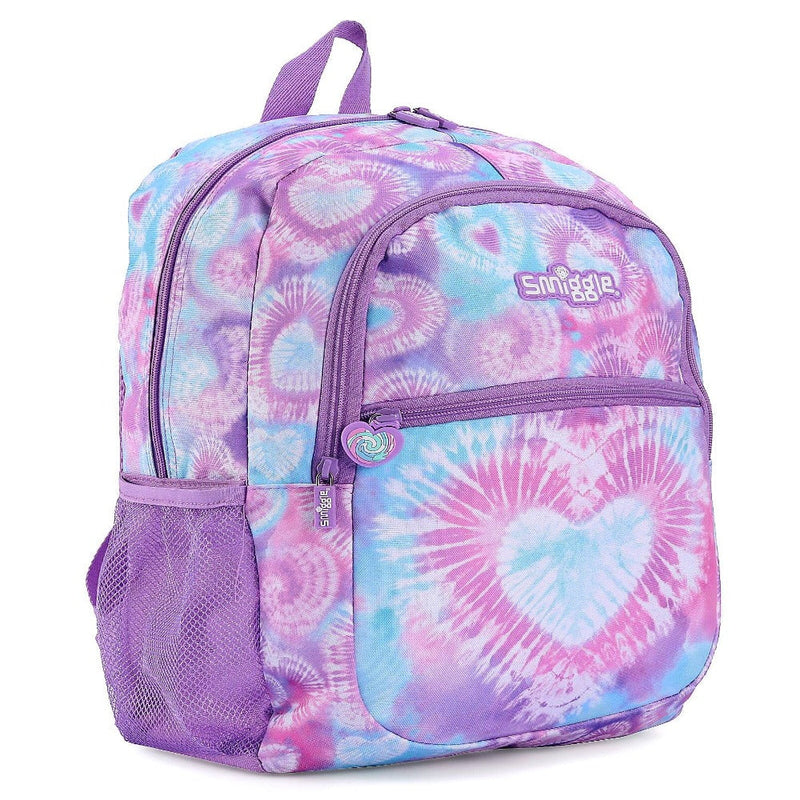 Smiggle Tie Dye Heart Backpack 16 Inch | Kids School Bag with Multiple Compartments & Side Pockets