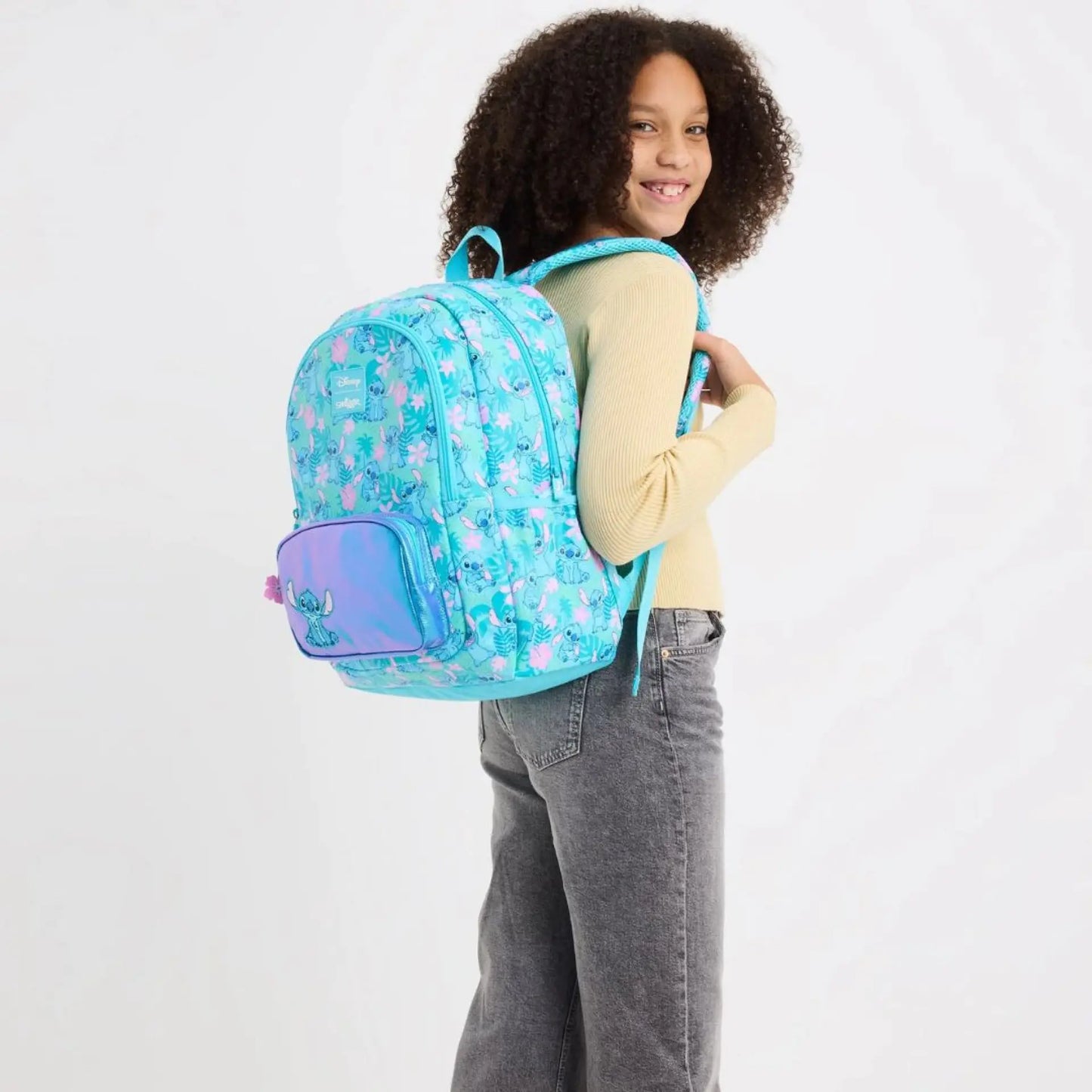 Smiggle Disney Stitch Backpack for Kids (42 CM) – School Bag with Front Pocket & Side Mesh (Blue)