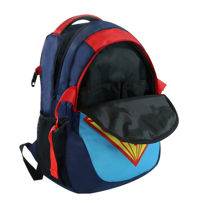 Smily Kiddos Super Hero Kids School Backpack 18 Inch – Blue & Red Multi-Compartment School Bag for Boys