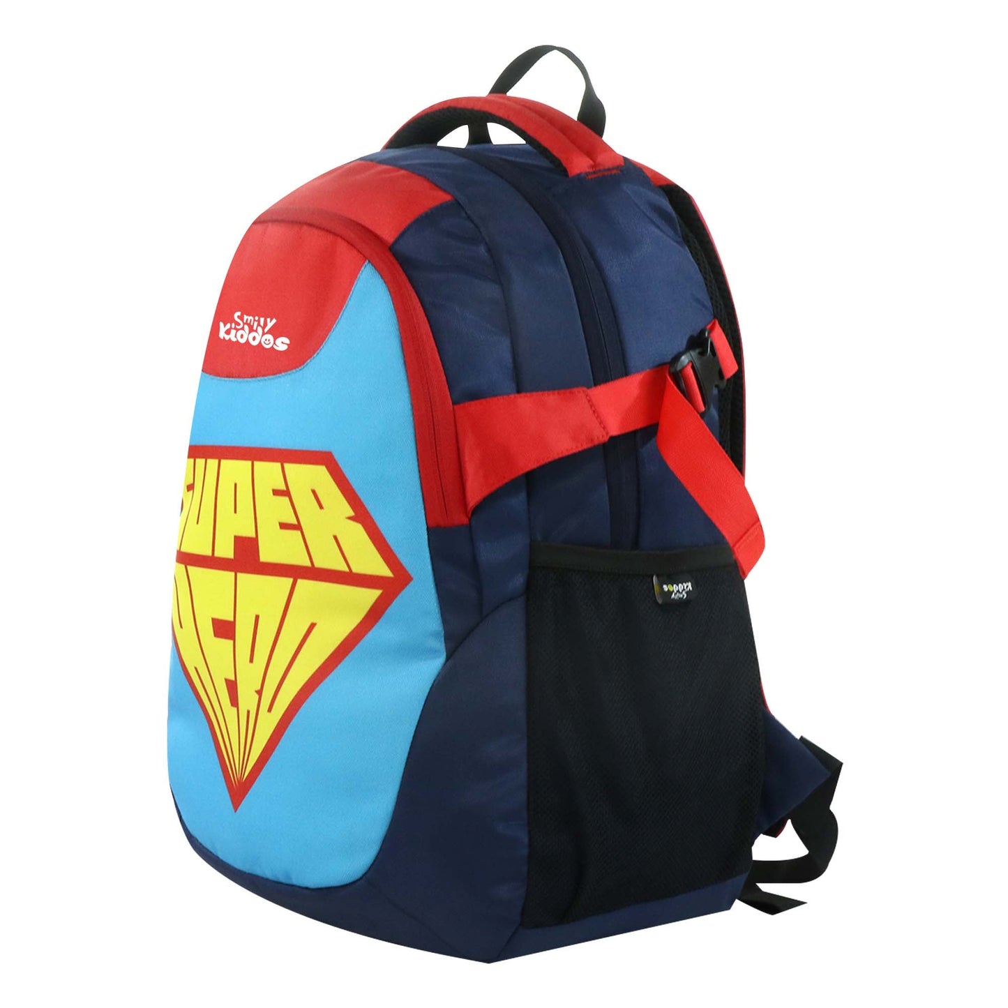 Smily Kiddos Super Hero Kids School Backpack 18 Inch – Blue & Red Multi-Compartment School Bag for Boys