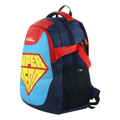 Smily Kiddos Super Hero Kids School Backpack 18 Inch – Blue & Red Multi-Compartment School Bag for Boys