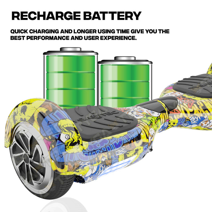 TYGATEC T2 Bluetooth Hoverboard with LED Lights – 6.5 Inch Self Balancing Scooter with App Control, Multicolor Graffiti Design