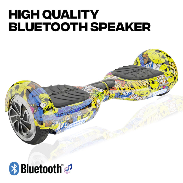 TYGATEC T2 Bluetooth Hoverboard with LED Lights – 6.5 Inch Self Balancing Scooter with App Control, Multicolor Graffiti Design