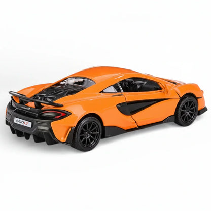 RMZ City 1:36 McLaren 600LT Diecast Car Model – Opening Doors, Pull Back Metal Body Supercar (Blue & Orange Variants)