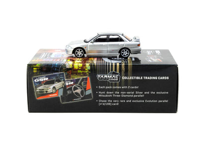 Tarmac Works 1:64 Mitsubishi Lancer GSR Evolution Silver Special Edition with Tarmac Cards Diecast Model Car (T64G-048-SL)