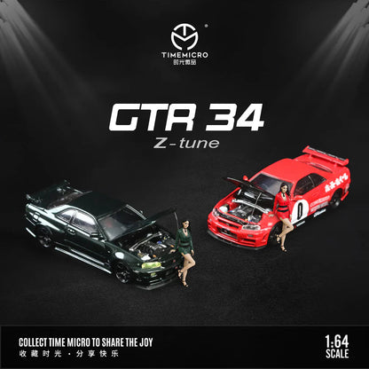 Time Micro Nissan Skyline GT-R R34 Red Livery Figure Edition 1:64 Scale Diecast Model Car | Opening Hood | Collector Display Base | Premium JDM Collectible | 14+