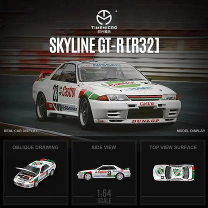 Time Micro Nissan Skyline GT-R R32 Castrol No.23 Figure Edition 1:64 Scale Diecast Model Car | Opening Hood | Display Base, Acrylic Case & Figure Included | 14+