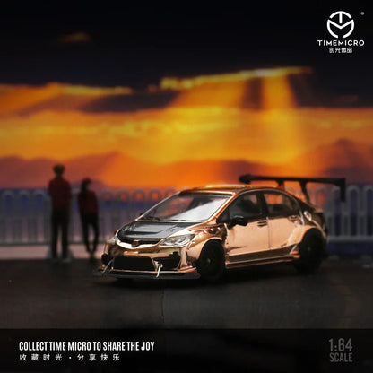 Time Micro Honda Civic Explosive Modification Rose Gold 1:64 Scale Diecast Model Car | Premium Metal Collector Car | Display Base & Acrylic Case Included | Limited Edition | 14+