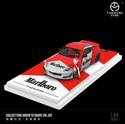 Time Micro Nissan 400Z Marlboro Figure Edition 1:64 Scale Diecast Model Car | Premium Metal Collector Car | Racing Livery | Display Base, Acrylic Case & Figure Included | 14+