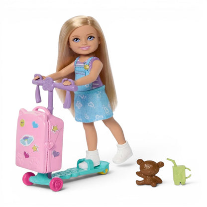 Barbie Club Chelsea Doll & Travel Playset | Blonde Chelsea Doll with Scooter, Suitcase & Travel Accessories | Mattel Toy for Kids 3+