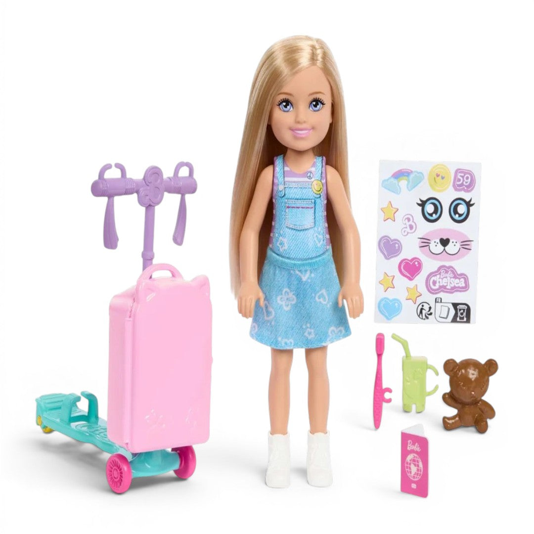 Barbie Club Chelsea Doll & Travel Playset | Blonde Chelsea Doll with Scooter, Suitcase & Travel Accessories | Mattel Toy for Kids 3+