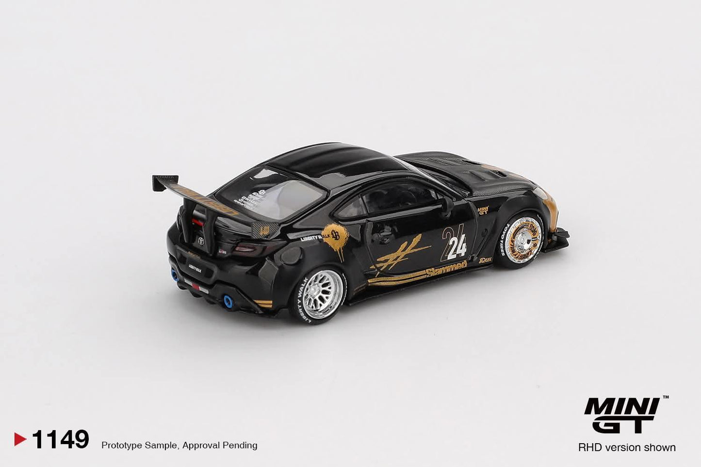 Mini GT 1:64 Toyota GR86 Liberty Walk LBWK #24 Black Gold Diecast Model Car – MGT01149-R