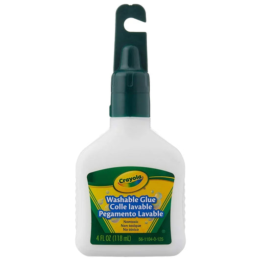 Crayola washable glue bottle with green cap and 4 fl oz label, ideal for crafts and kids.