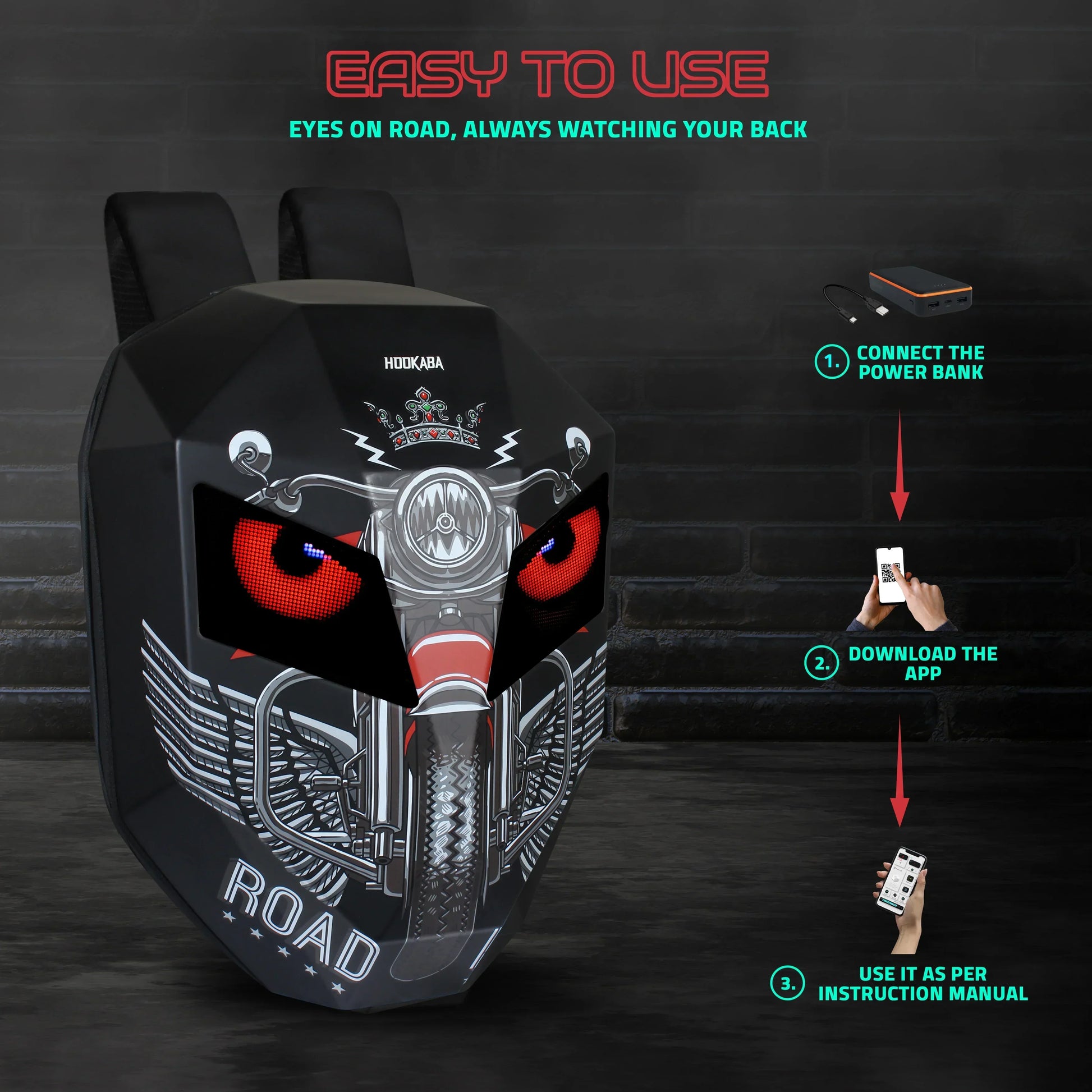 Hookaba Eye Rover Adventure LED Backpack – Hard Shell | Waterproof | 15.6” Laptop | 31L | Black - Jaiman Toys