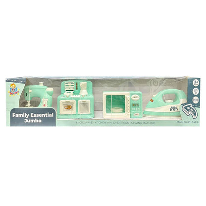 Pablo Honey Mini Iron, Microwave, Oven & Sewing Machine Household Play Set (Blue) - Jaiman Toys