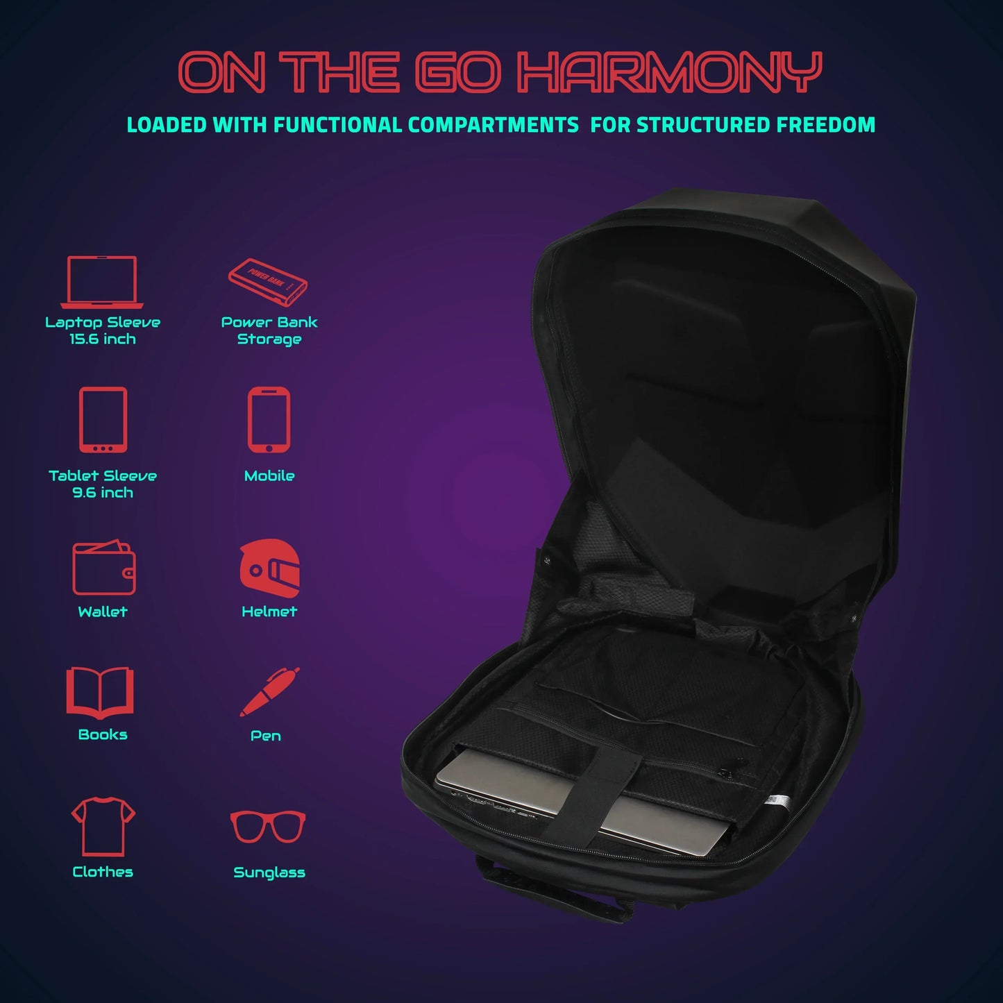 Hookaba Eye Rover Adventure LED Backpack – Hard Shell | Waterproof | 15.6” Laptop | 31L | Black - Jaiman Toys