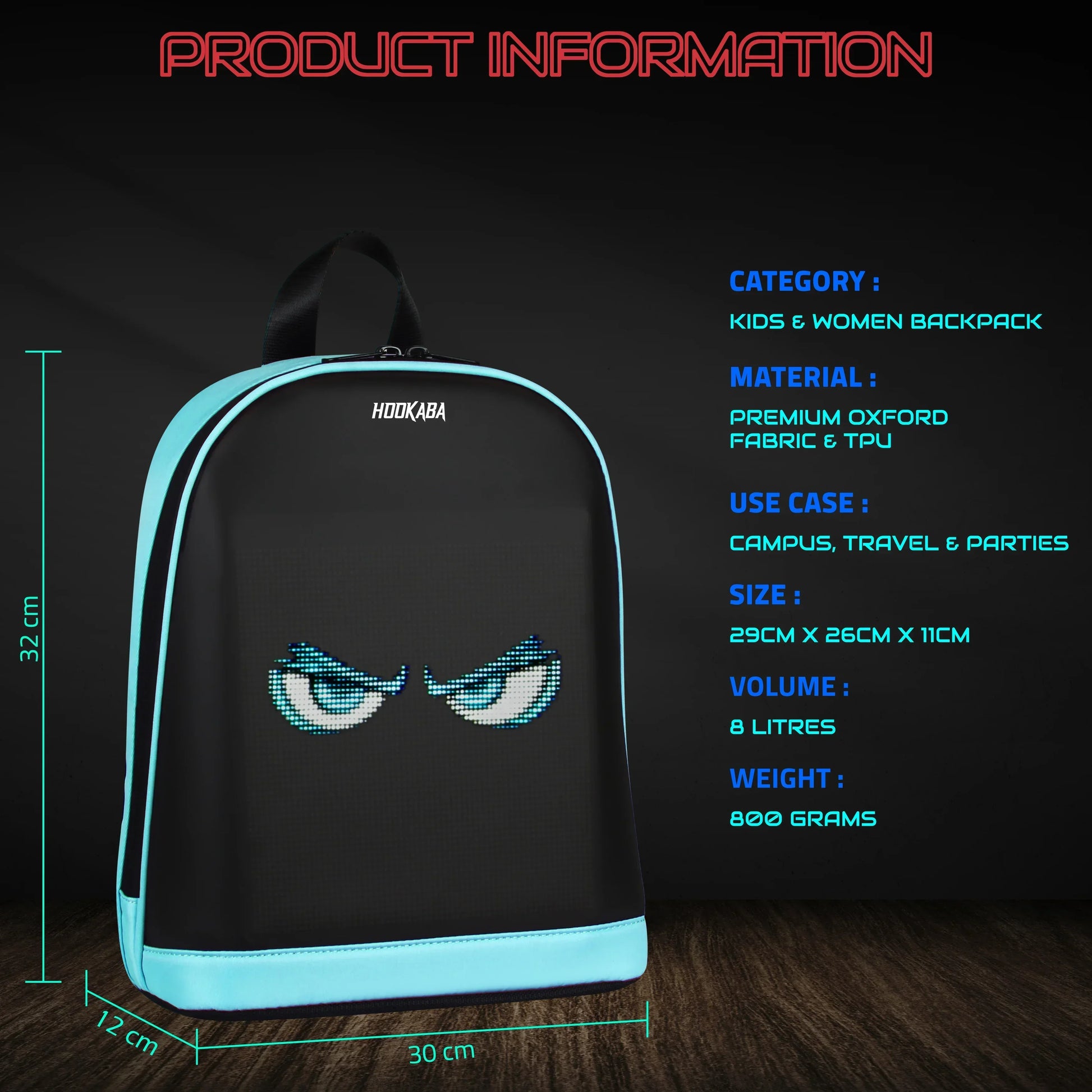Hookaba Bold Bling Bag – LED Light-Up Fashion Backpack | Hard Shell | Waterproof | Statement Style - Black - Jaiman Toys