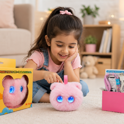 AI Dazi Interactive AI Plush Cute Pink Teddy | Smart AI Table Companion | More Than a Toy – Your AI Plush Pal with LED Display Eyes | Intelligent Talking Plush Toy for Kids