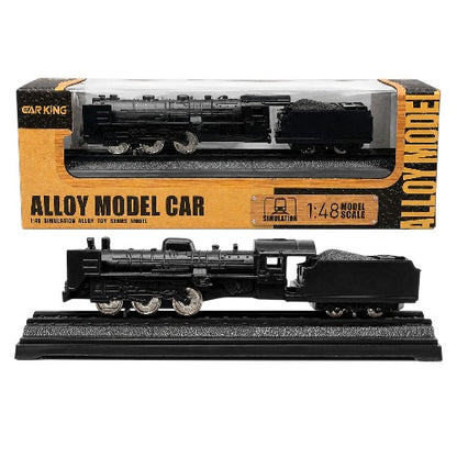 Classic Steam Locomotive Toy Train with Coal Tender | Push & Play Railway Engine for Kids | Black Locomotive with Display Track