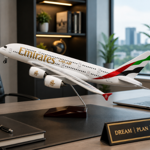 Airbus A380 UAE Emirates 1:160 Scale Diecast Aeroplane Display Model with LED Light | Premium Aircraft Replica with Display Stand