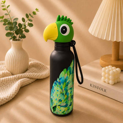 AFRESH 365 Animal Head Collection Parrot Stainless Steel Vacuum Insulated Water Bottle 560ml (19oz) with Tea Infuser Filter & Carry Strap
