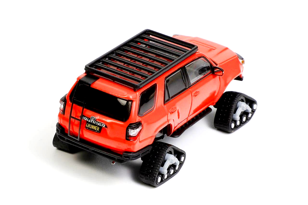 GCD 1:64 Toyota 4Runner Widebody Pre-Runner Red 1:64 Diecast Model Car with Snow Tracks & Roof Rack