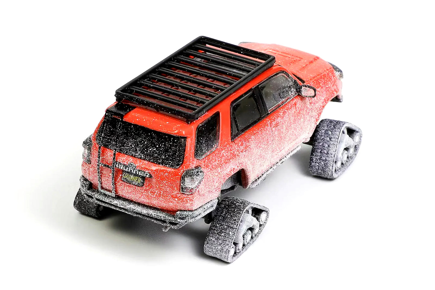 GCD 1:64 Toyota 4Runner Widebody Pre-Runner Snow Edition Red Diecast Model Car with Snow Tracks & Roof Rack