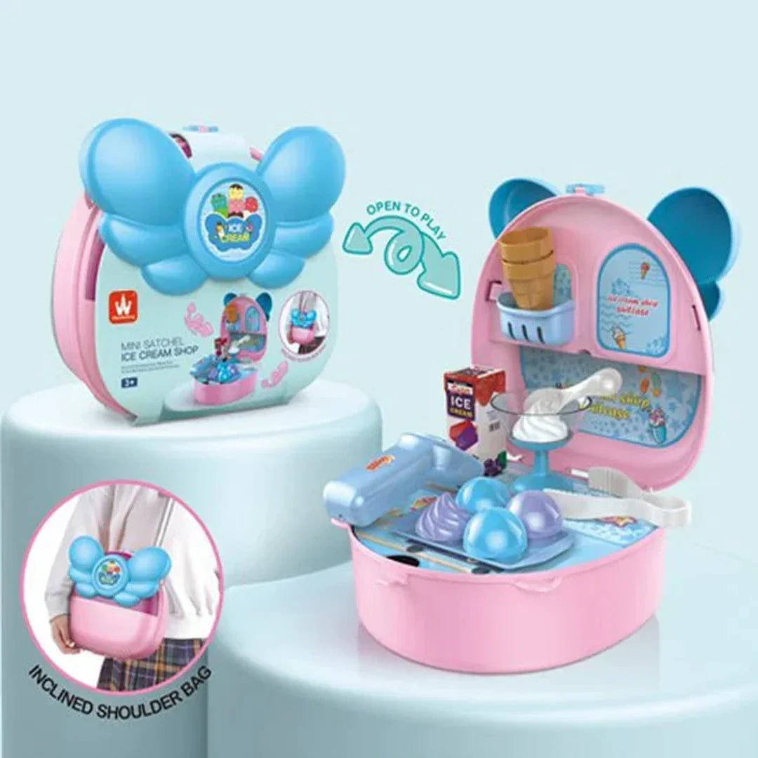 Ice Cream Shop Kitchen Set Kids Suitcase with Sound | Travel Playset & Carry Box for Girls & Boys