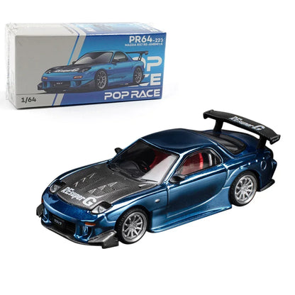 Poprace 1:64 Mazda RX-7 RE-Amemiya Widebody Blue Chrome | Premium Diecast Model Car