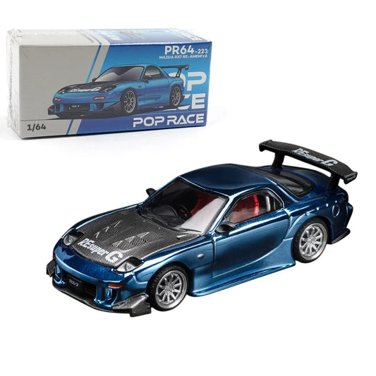 Poprace 1:64 Mazda RX-7 RE-Amemiya Widebody Blue Chrome | Premium Diecast Model Car