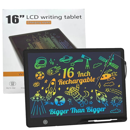 LCD Writing Tablet 16 Inch Rechargeable Colorful Doodle Board for Kids 3–6 Years (Black)