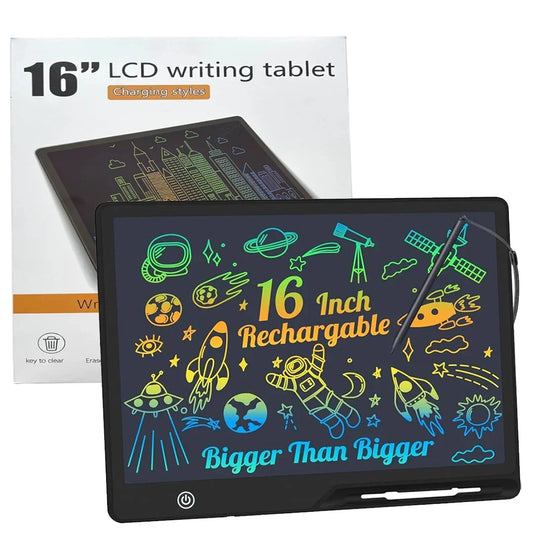 LCD Writing Tablet 16 Inch Rechargeable Colorful Doodle Board for Kids 3–6 Years (Black)