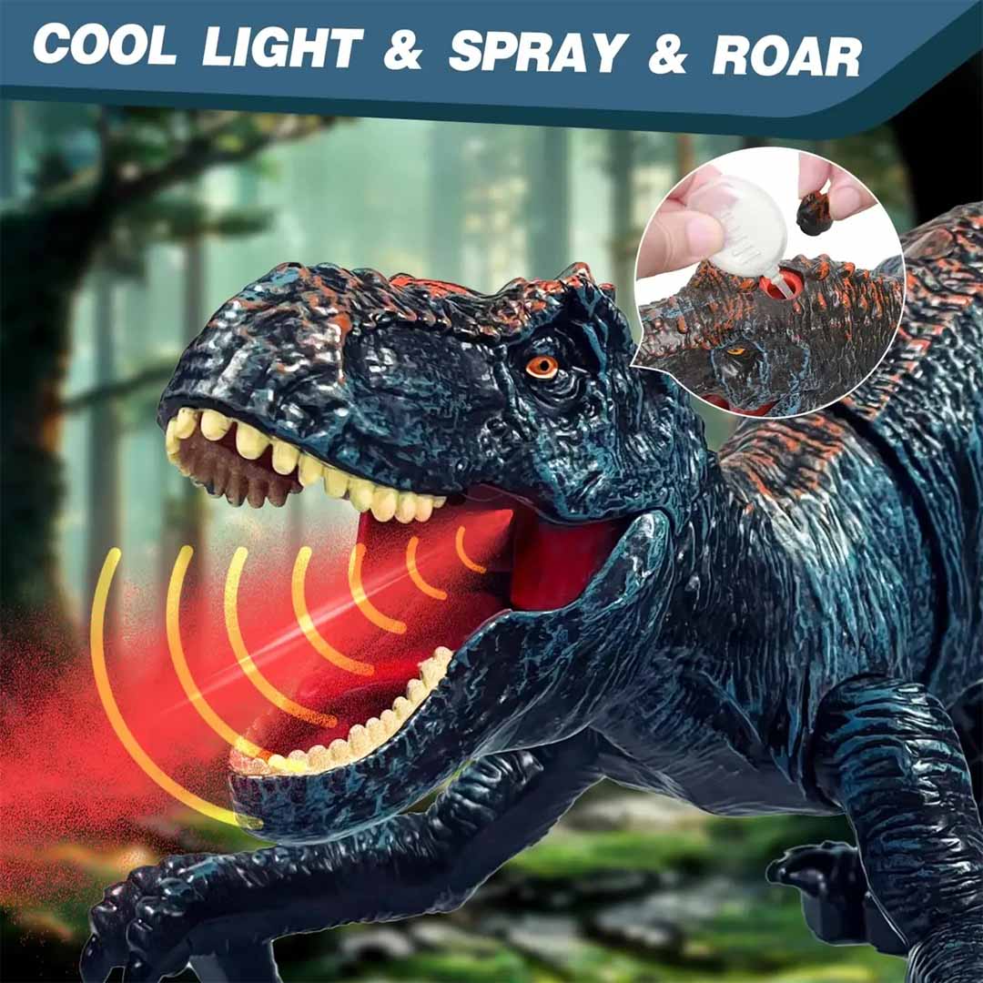 Remote Control Robot Dinosaur Toy with Spray, Light & Roaring Sound – 2.4G RC Walking Dino for Kids