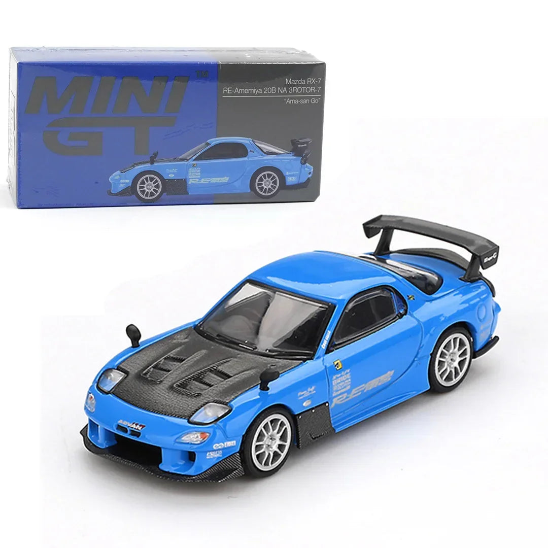 Mini GT 1:64 LB★WORKS Lamborghini Aventador Matte Black + Mazda RX-7 Re-Amemiya 20B NA 3-Rotor “7 Ama-San Go” – Limited Edition Diecast Model Set