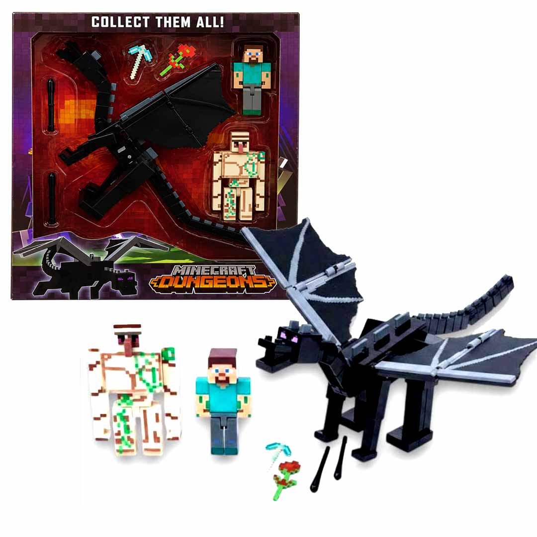 Minecraft Dungeons Ender Dragon Battle Set with Steve, Iron Golem & Accessories