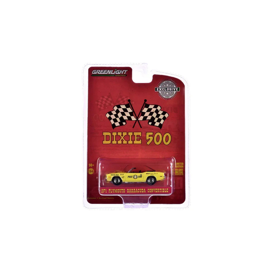 GreenLight Dixie 500 Exclusive 1971 Plymouth Barracuda Convertible Pace Car 1:64 Diecast Model
