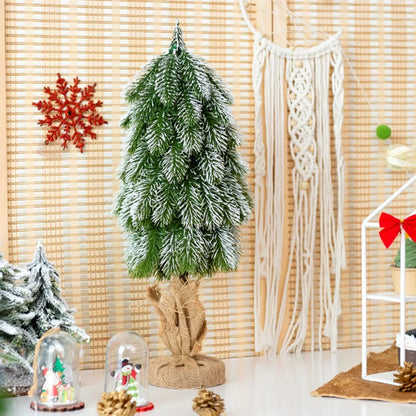 Snow-Flocked Artificial Tabletop Christmas Tree 49cm  | Mini PE Pine Decoration – Green & White