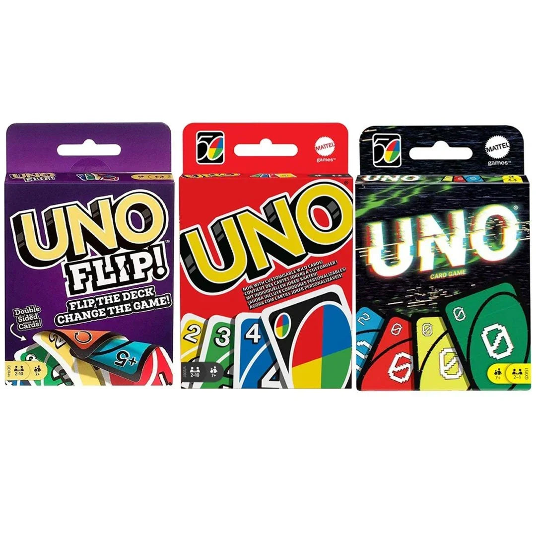 Mattel Uno 50th Anniversary Card + Uno Flip + Uno Iconic 2000 Card Games - Pack of 3 - Jaiman Toys