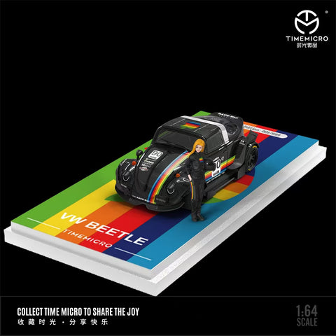 Time Micro Volkswagen Beetle Apple #90 Black Figure Edition 1:64 Scale Diecast Model Car | Premium Metal Collector Car | Display Base, Acrylic Case & Collector Figure Included | Limited Edition | 14+