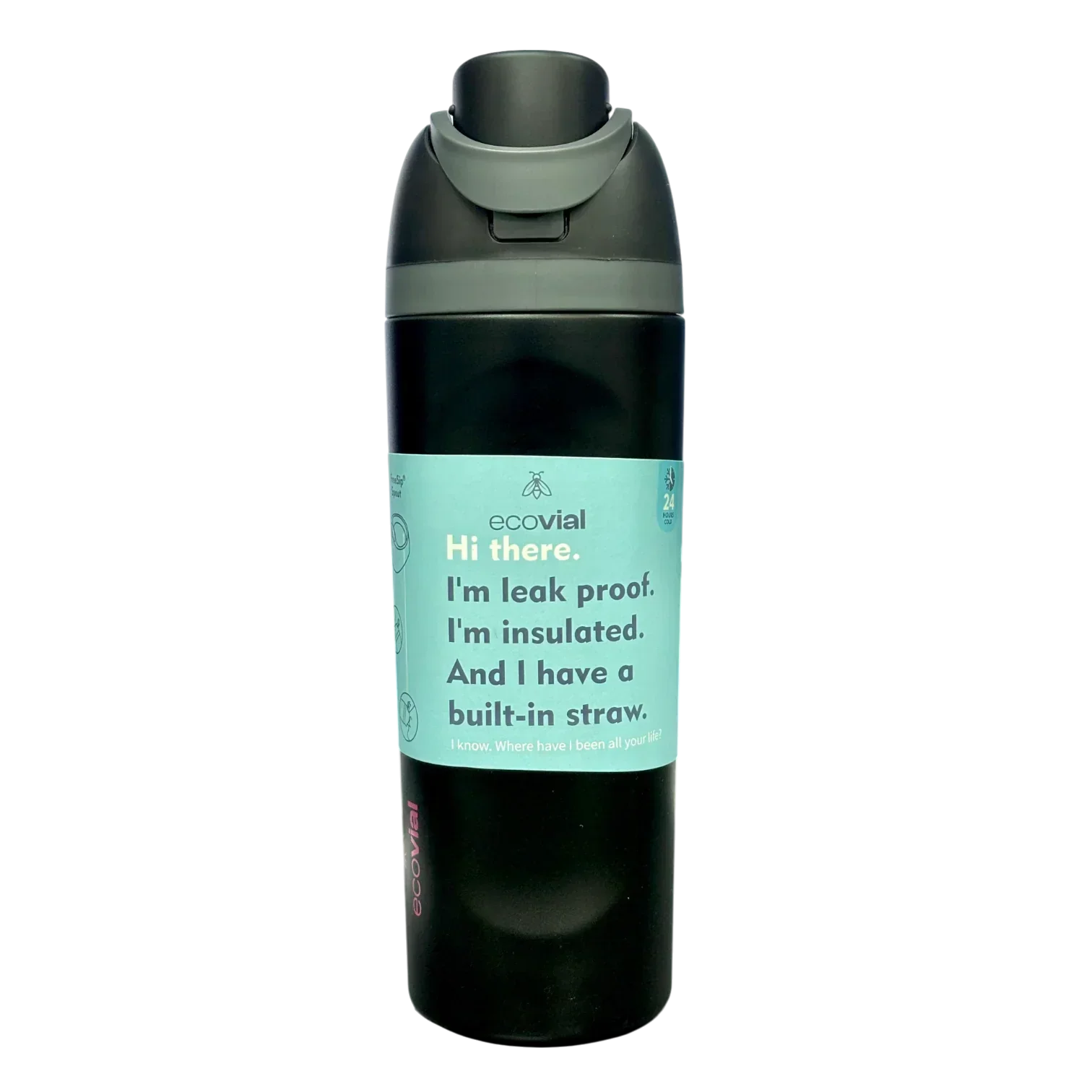 Ecovial 19 OZ - Vacuum Bottle Sip n Swig 570 ML (Black) - Jaiman Toys