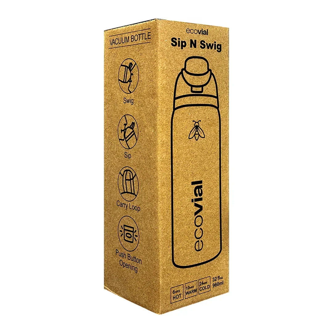 Ecovial 32 OZ - Vacuum Bottle Sip n Swig 960 ML (Black) - Jaiman Toys