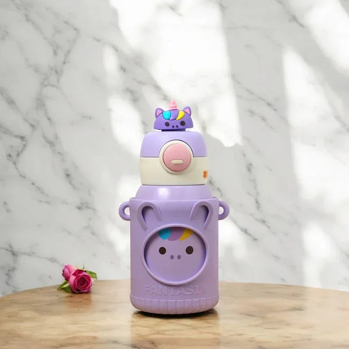 Cute Premium Kids Insulated Water Bottle Stainless with Silicon Cover 500 ML (Purple) - Jaiman Toys