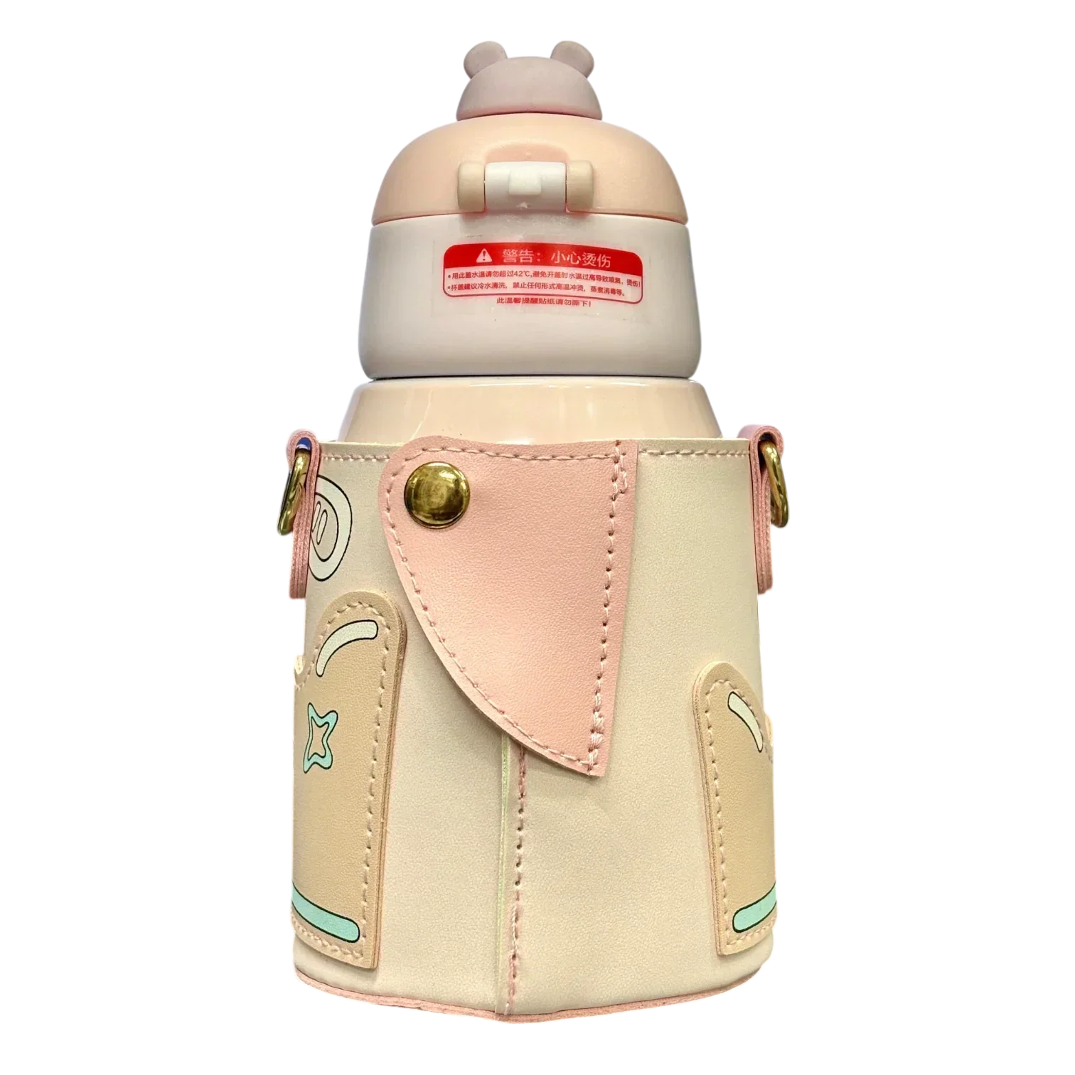 Bear Hug Stainless Steel Digital Water Bottle For Kids with carry bag, additional cup and sipper 500 ML (Pink) - Jaiman Toys