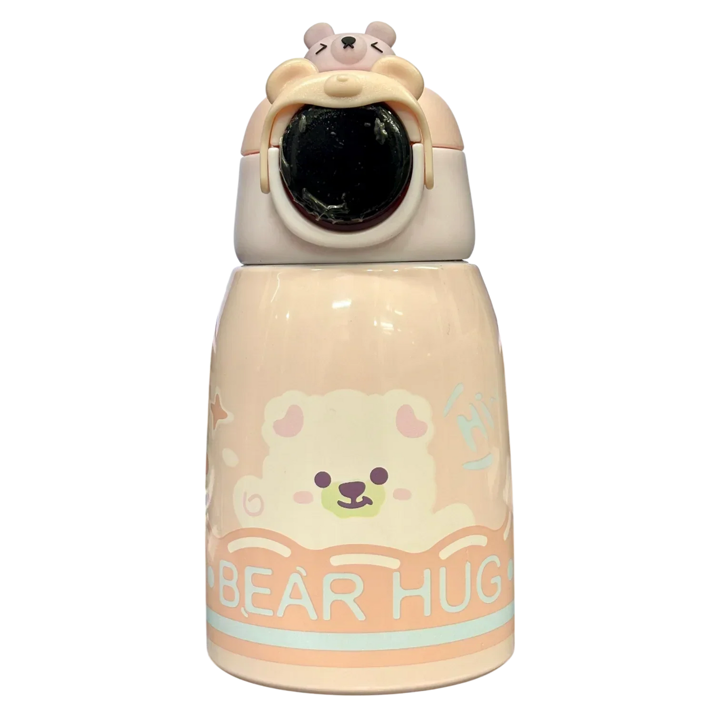 Bear Hug Stainless Steel Digital Water Bottle For Kids with carry bag, additional cup and sipper 500 ML (Pink) - Jaiman Toys
