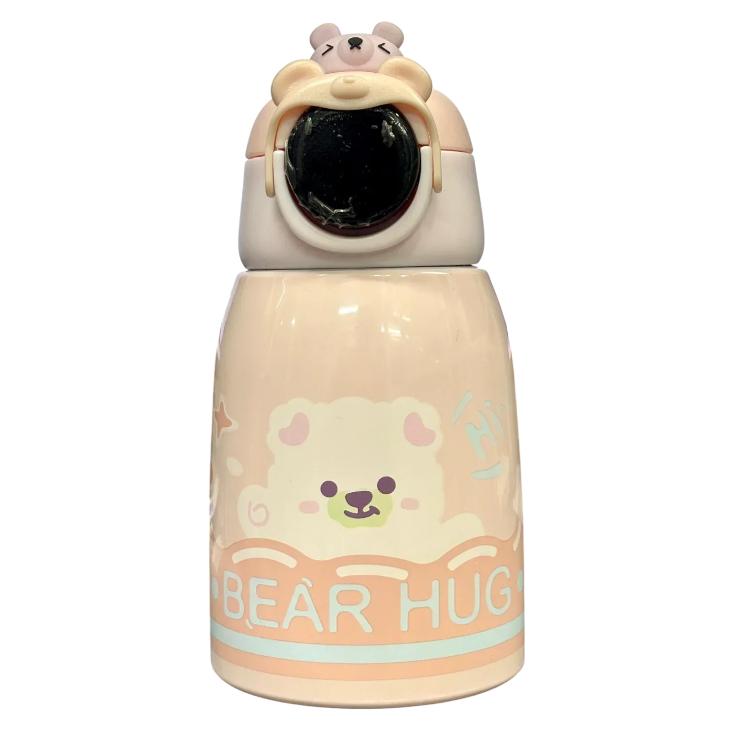 Bear Hug Stainless Steel Digital Water Bottle For Kids with carry bag, additional cup and sipper 500 ML (Pink) - Jaiman Toys