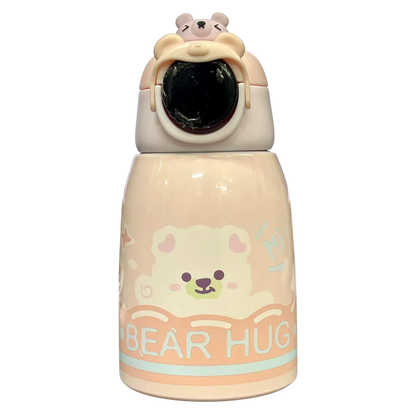 Bear Hug Stainless Steel Digital Water Bottle For Kids with carry bag, additional cup and sipper 500 ML (Pink) - Jaiman Toys