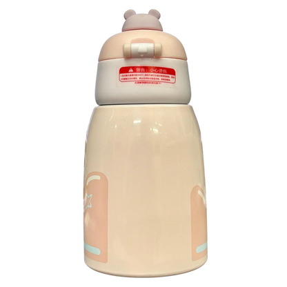 Bear Hug Stainless Steel Digital Water Bottle For Kids with carry bag, additional cup and sipper 500 ML (Pink) - Jaiman Toys
