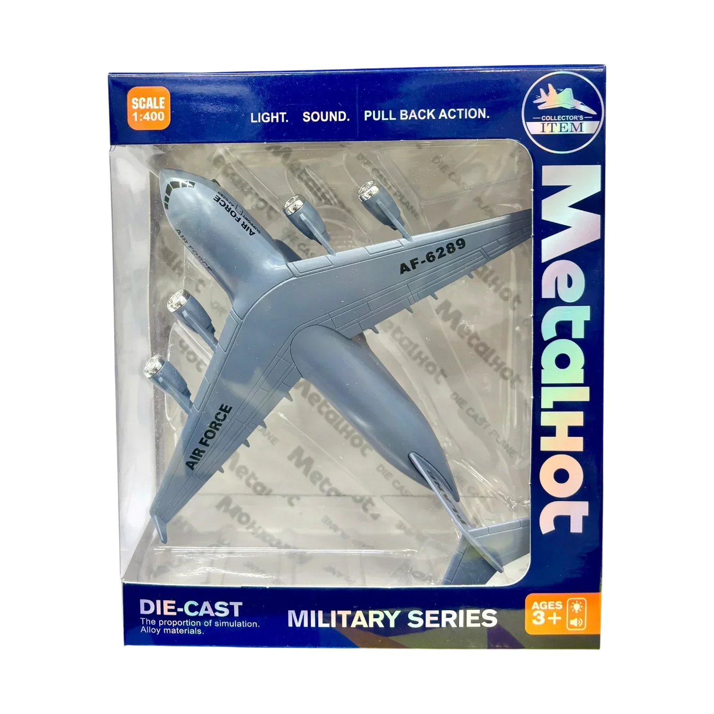 MetalHot Diecast Fighter Airplane Pull-Back Action with Light & Sound - 1:400 Scale (Blue) - Jaiman Toys