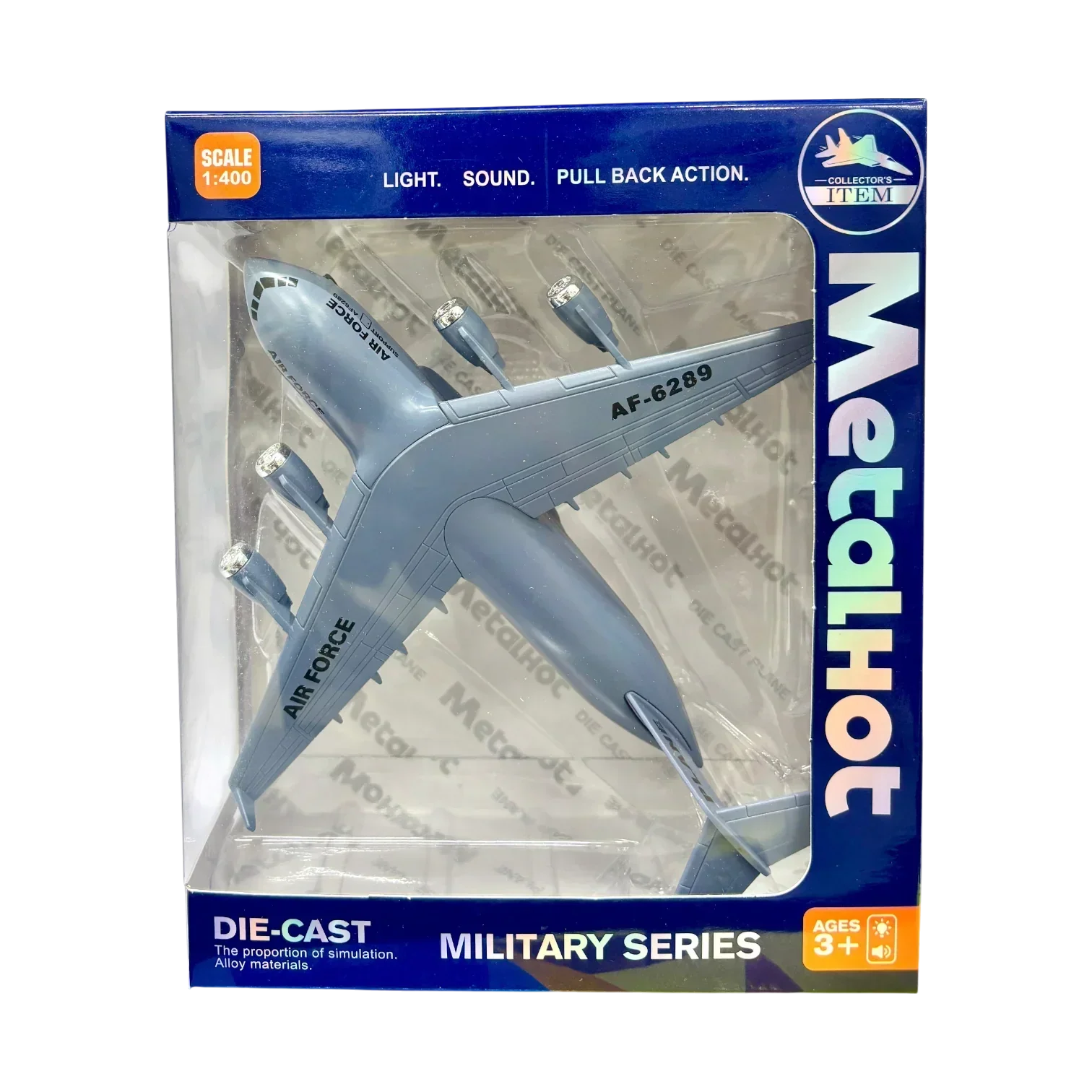 MetalHot Diecast Fighter Airplane Pull-Back Action with Light & Sound - 1:400 Scale (Blue) - Jaiman Toys