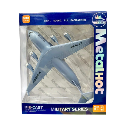 MetalHot Diecast Fighter Airplane Pull-Back Action with Light & Sound - 1:400 Scale (Blue) - Jaiman Toys